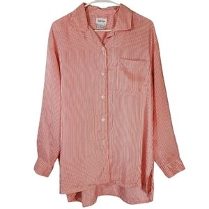 2349 * Neiman Marcus Striped Silk Button Down Red White Size L